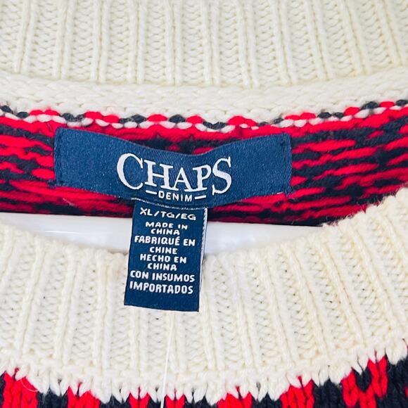 Chaps Christmas Sweater Womens XL Cream Red Fair Isle Long Sleeve Knit Pullover - Picture 11 of 12